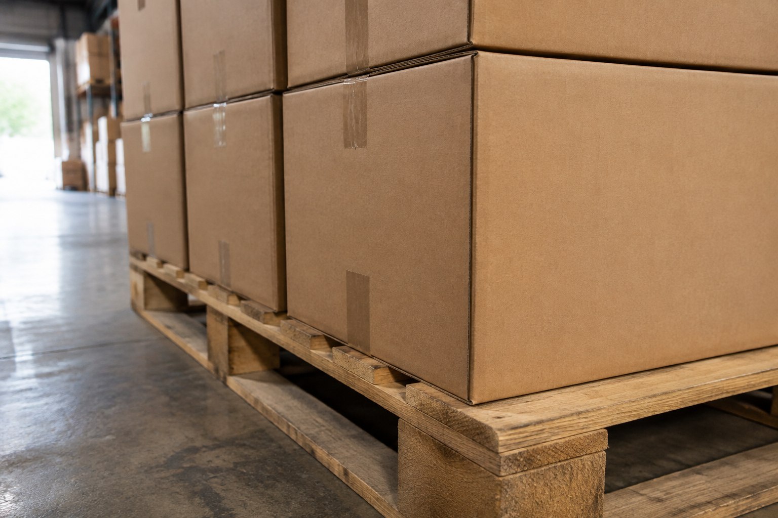 Plain cartons and the wooden pallet beneath them